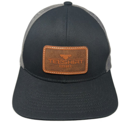Pacific Headwear Trucker Hat Black One Size Snapback Mesh Leather Patch Logo
