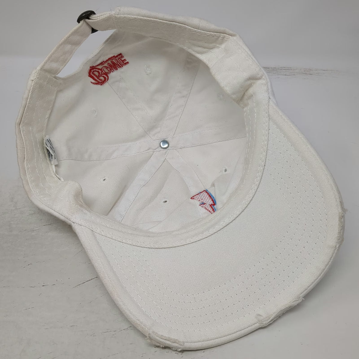 Bowie Baseball Cap White One Size Distressed Brim Embroidered Lightning Bolt Hat