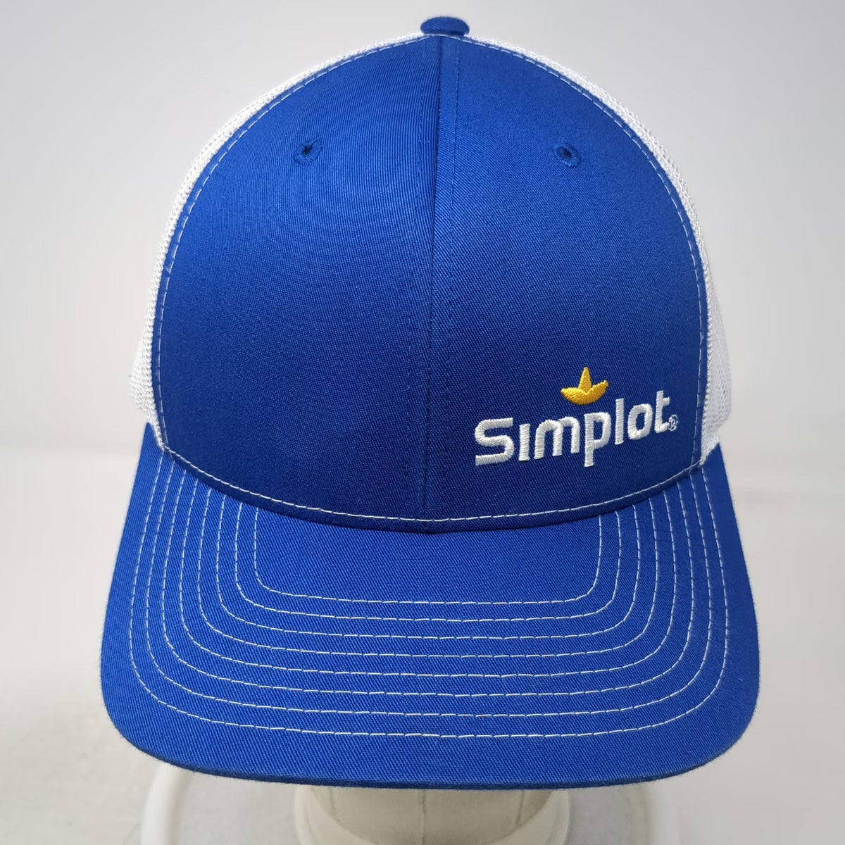 Simplot Trucker Hat Blue White One Size Mesh Back Contrast Stitch Snapback Logo