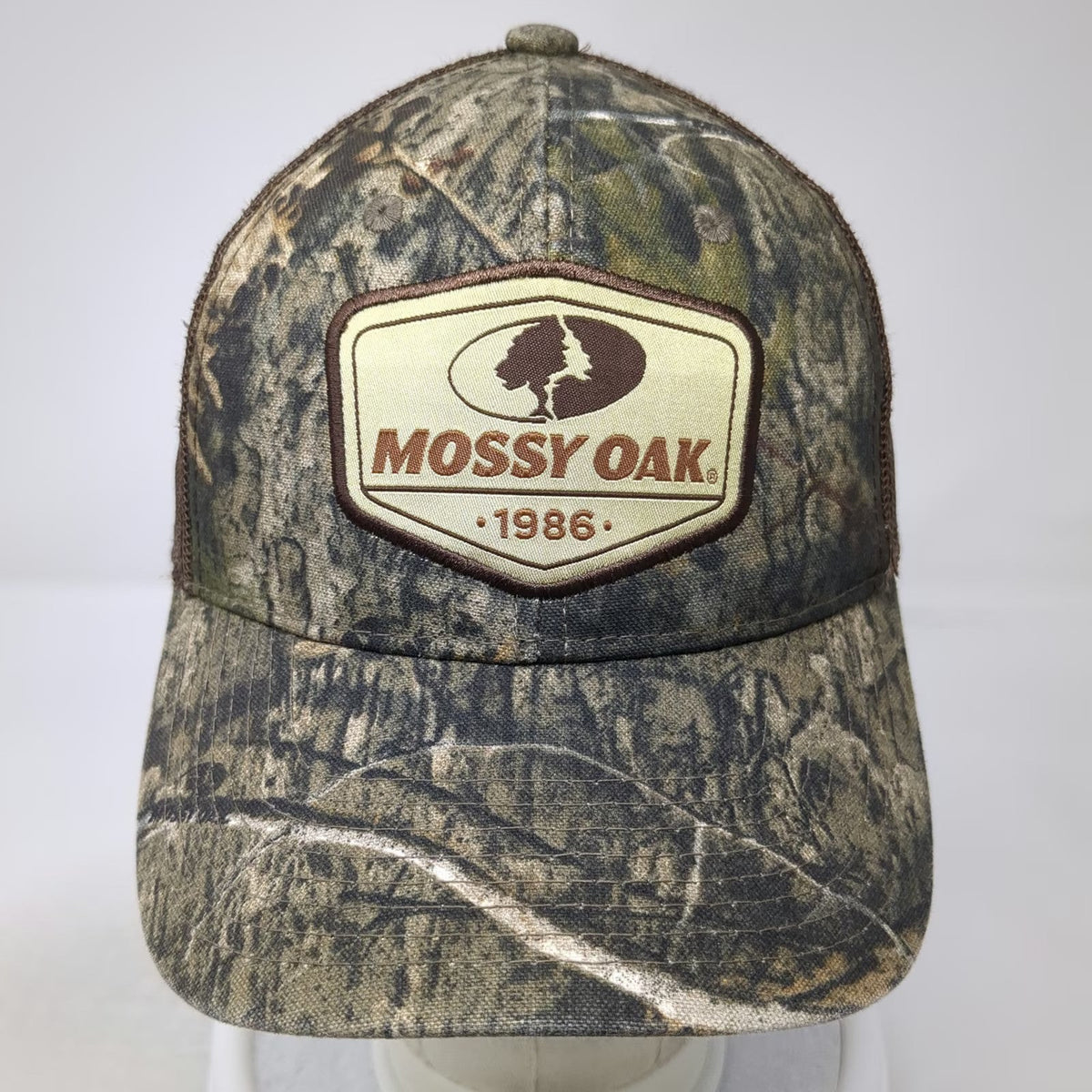Mossy Oak Trucker Hat Green Brown Camo Logo Patch One Size Snapback Mesh Cap