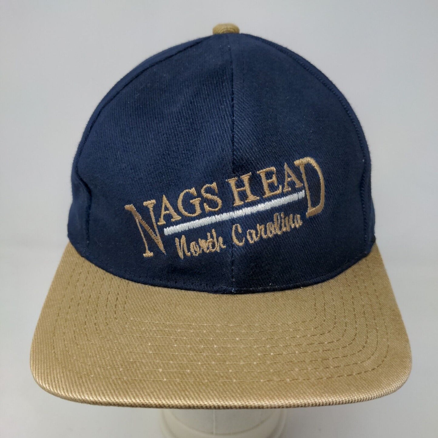 JHats Men's Hat Blue Tan Size Adult Embroidered Nags Head North Carolina Logo
