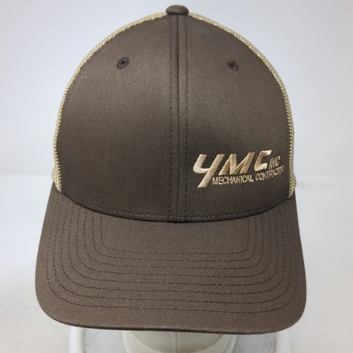 Port Authority Brown M Baseball Cap Hat Mesh Back Flexfit YMC Mechanical Logo