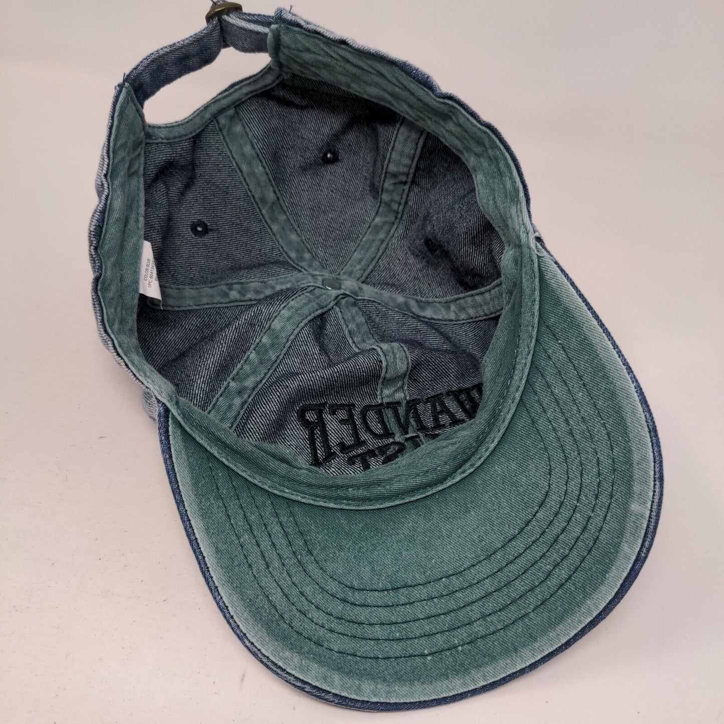 Wander Lust Slideback Denim Hat Blue OSFM Embroidered Adjustable 6 Panel