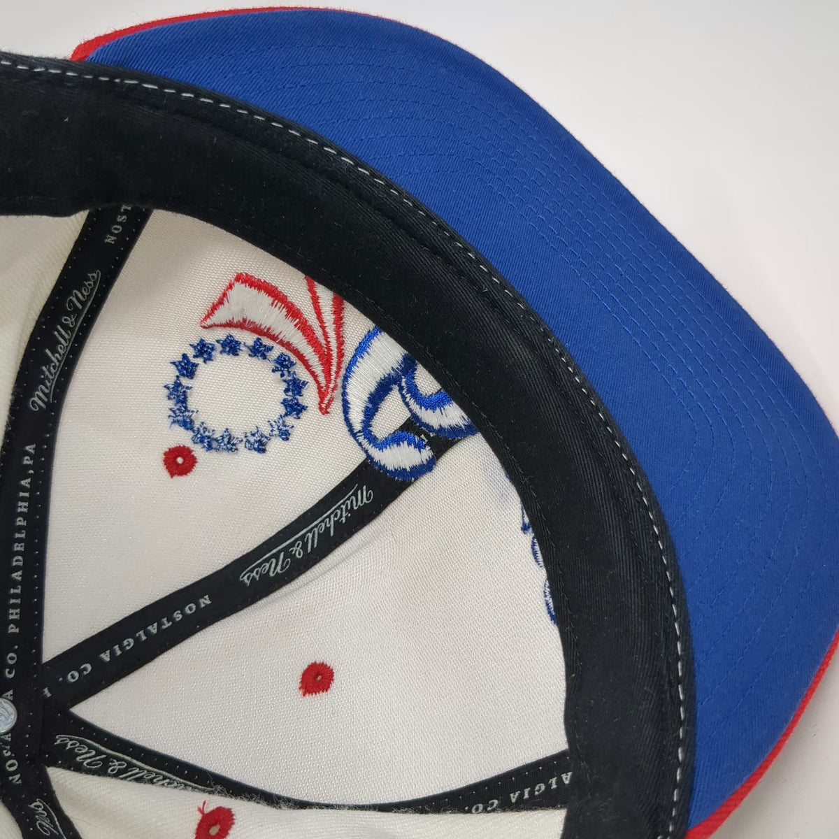Mitchell & Ness Philadelphia 76ers NBA Snapback Hat White Red Blue One Size