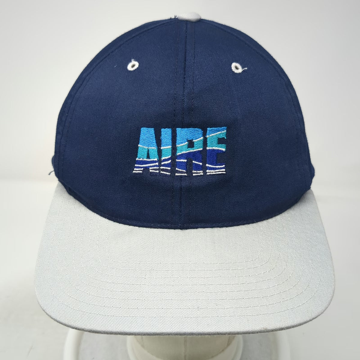 AIRE Inflatable Rafting Logo Blue Gray Snapback Hat One Size Green Underbrim