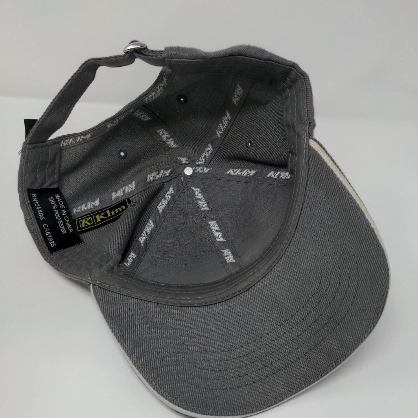 Klim Slideback Hat Gray One Size Adjustable Embroidered Vented Holes Polyester