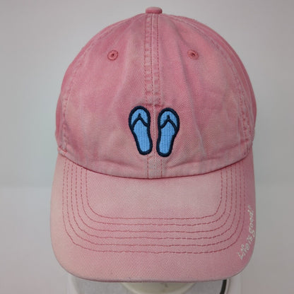 Life is Good Flip Flops Slideback Hat Pink OS Adjustable Embroidered Cotton