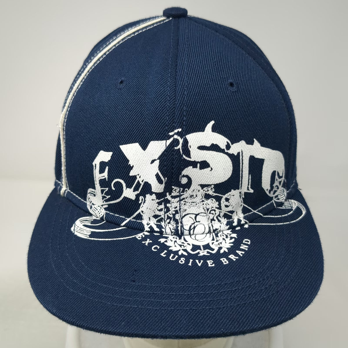 Exsto Baseball Cap Blue 7 1/4 Contrast Stitching Flat Brim Graphic Hat