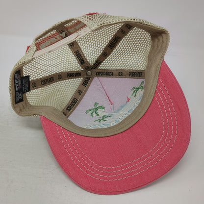 Pura Vida Adventure Costa Rica Trucker Hat Pink OSFM Snapback Mesh Palm Trees
