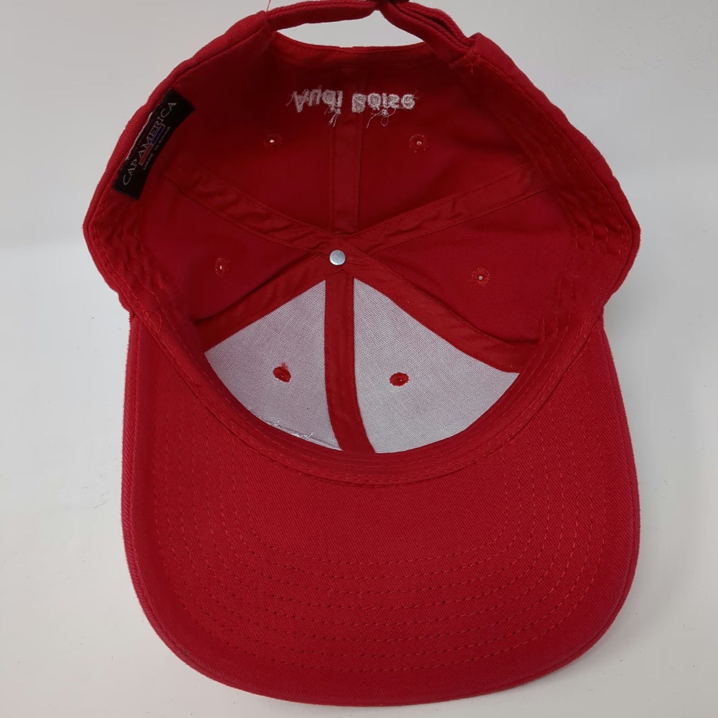 Cap America Red White One Size Audi Boise Rings Logo Embroidered Slideback Hat