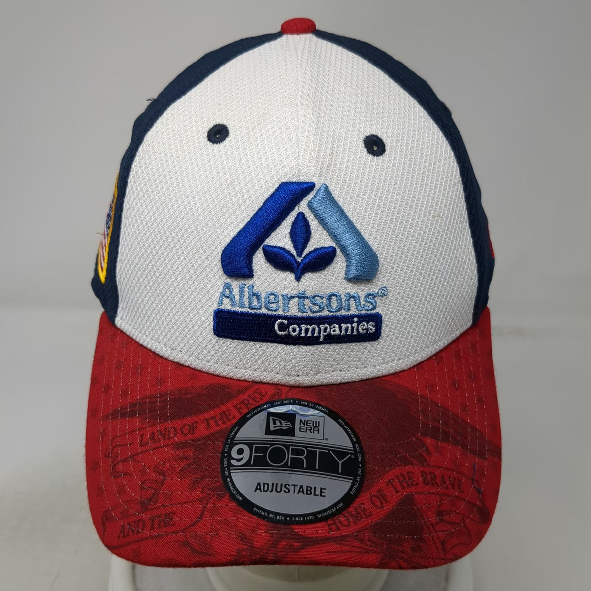 New Era Baseball Cap White Blue Red One Size Albertsons NASCAR 44 Flag Hat