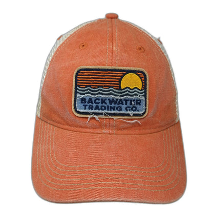 Legacy Trucker Hat Orange One Size Martha's Vineyard Backwater Trading Co Mesh