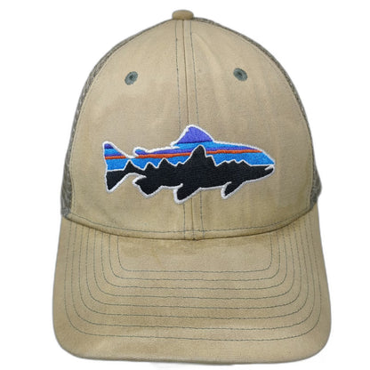 Patagonia Trucker Hat Beige One Size Mesh Back Embroidered Fish Logo Snapback