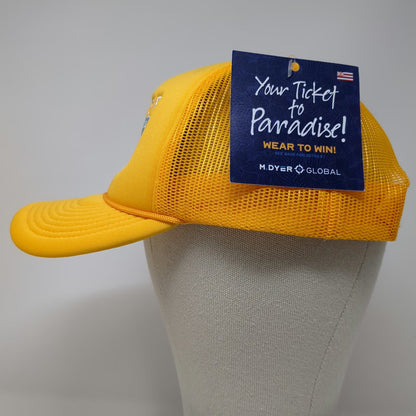 Decky Trucker Hat Yellow One Size M. Dyer Global Hawaii Mesh Snapback Rope