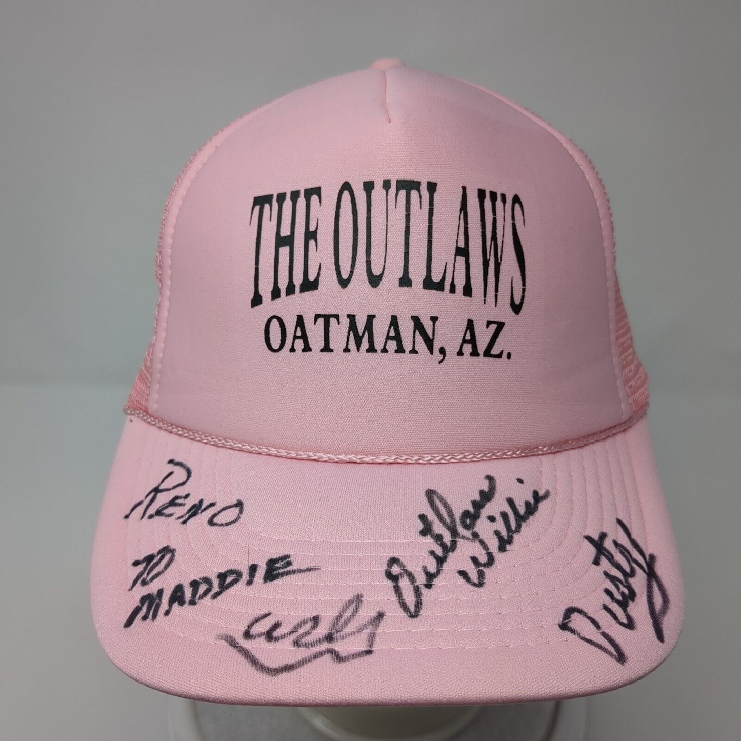The Outlaws Oatman AZ Snapback Trucker Hat Pink OS Adjustable Mesh Back Rope