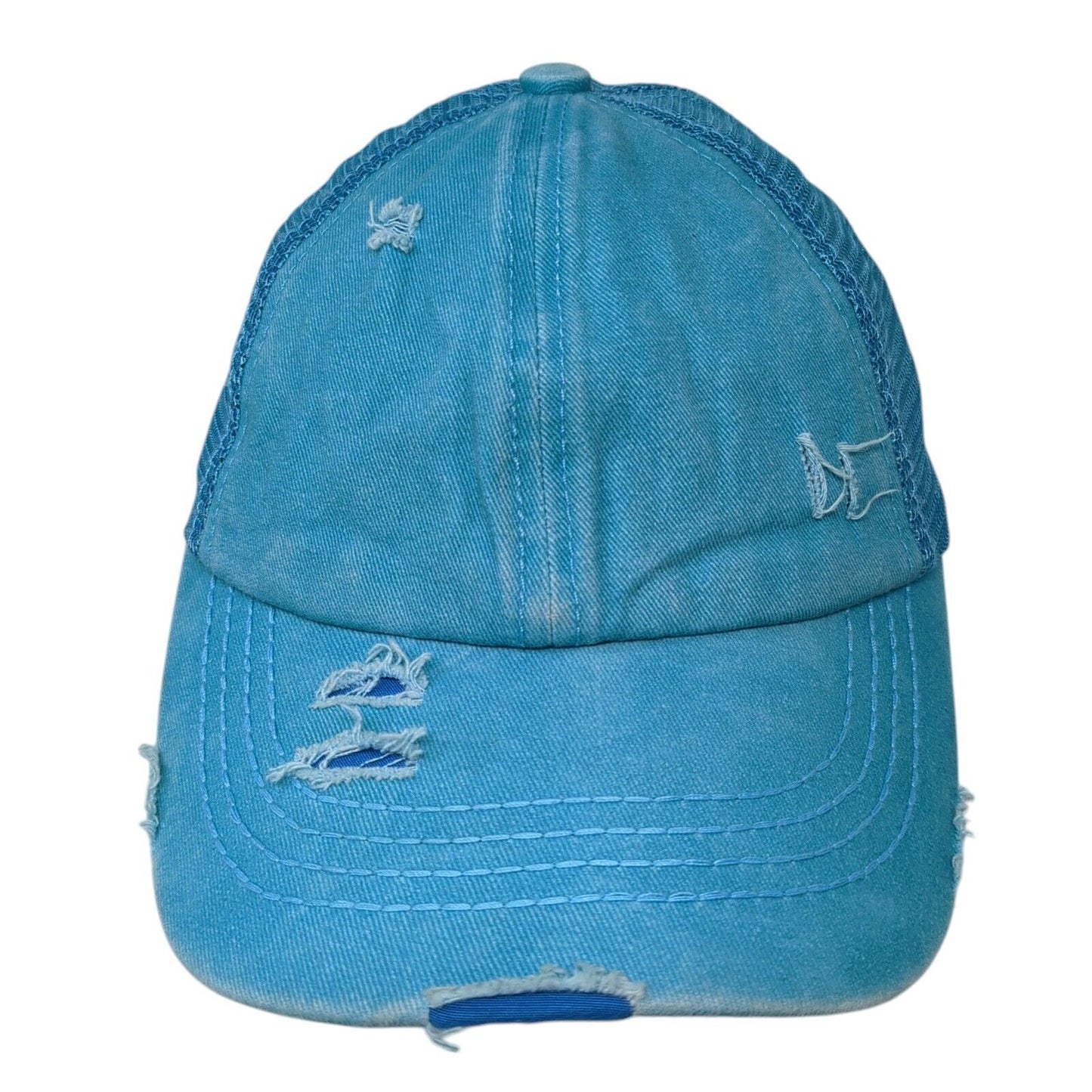C.C Exclusives Strapback Trucker Hat Blue One Size Ponytail Distressed