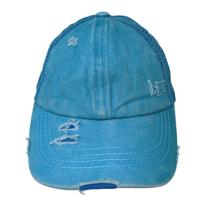 C.C Exclusives Strapback Trucker Hat Blue One Size Ponytail Distressed
