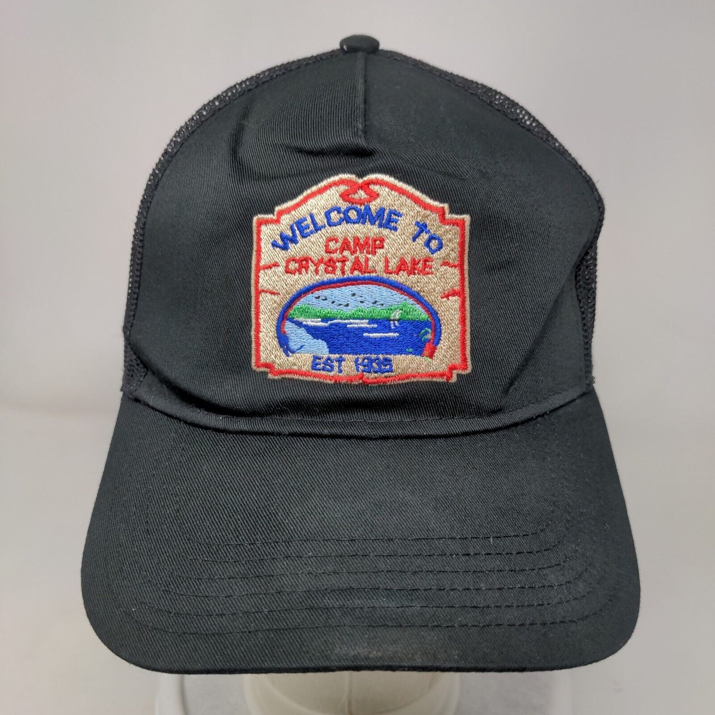 Welcome To Camp Crystal Lake Snapback Mesh Back Trucker Hat Black OSFM