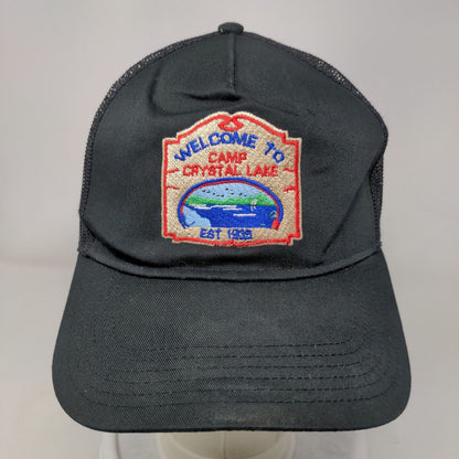 Welcome To Camp Crystal Lake Snapback Mesh Back Trucker Hat Black OSFM