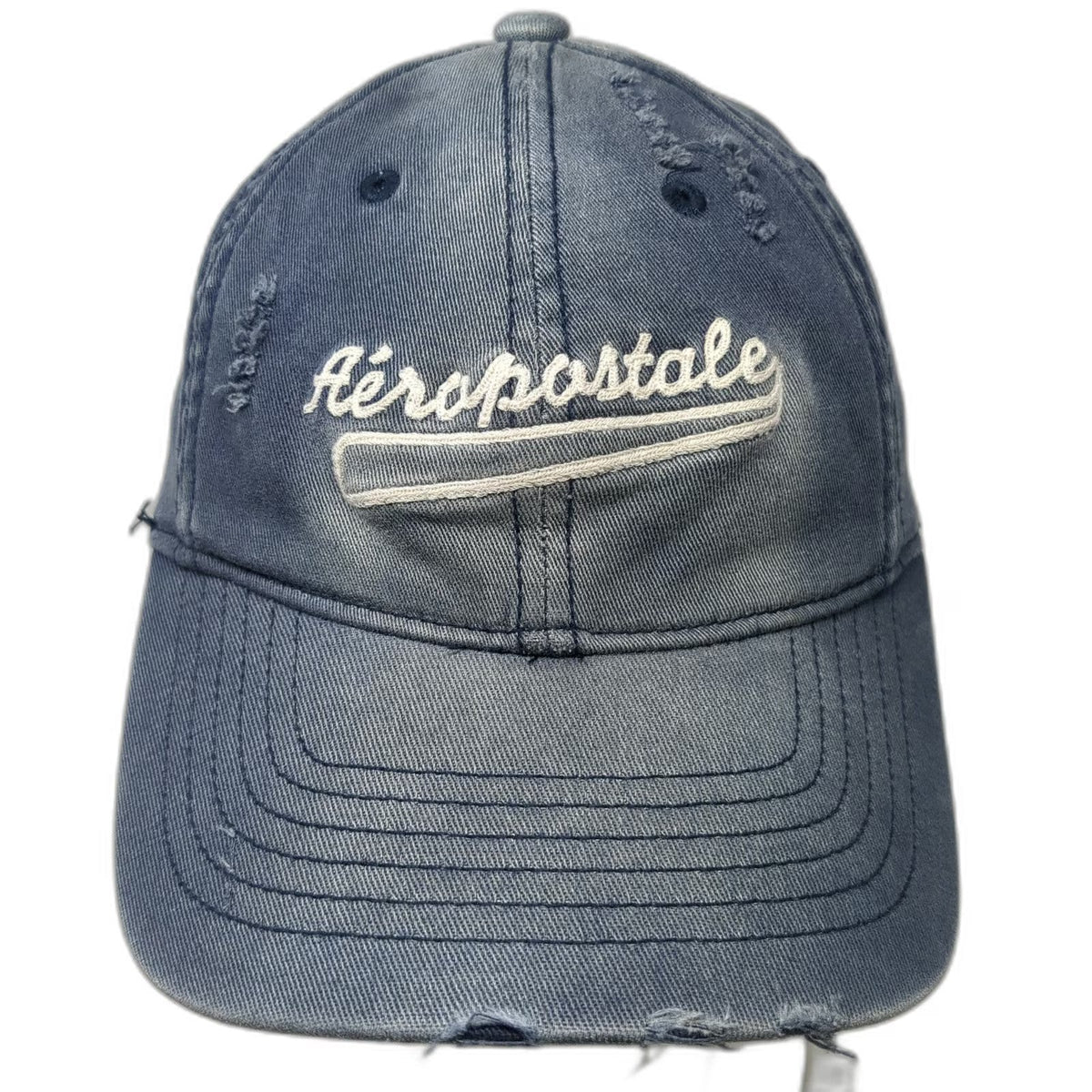 Aeropostale Baseball Cap Blue M Fitted Distressed Embroidered Logo Hat