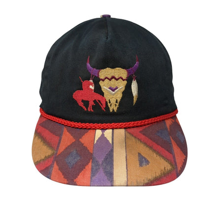 Vintage Bob Massey Tie Back Trucker Hat Black Southwest Pattern USA Skull