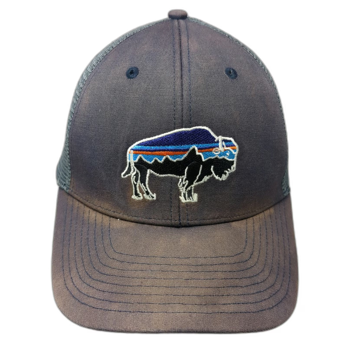 Patagonia Trucker Hat Blue One Size Bison Skyline Mountain Mesh Snapback