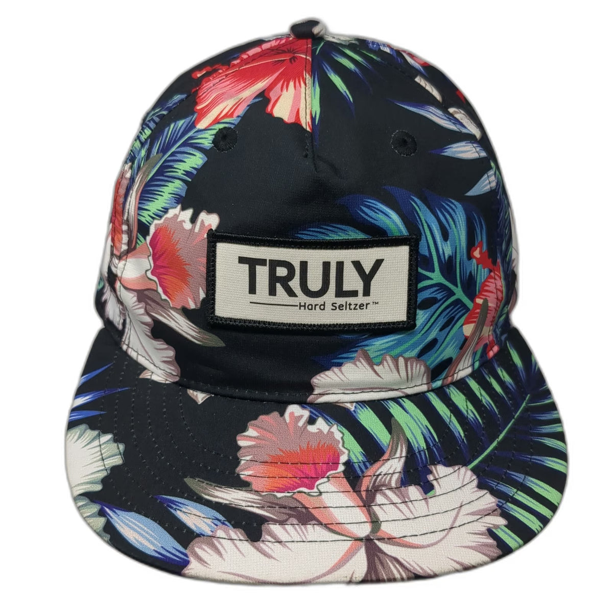 Truly Hard Seltzer 5 Panel Black Tropical Floral Snapback One Size Hat Logo