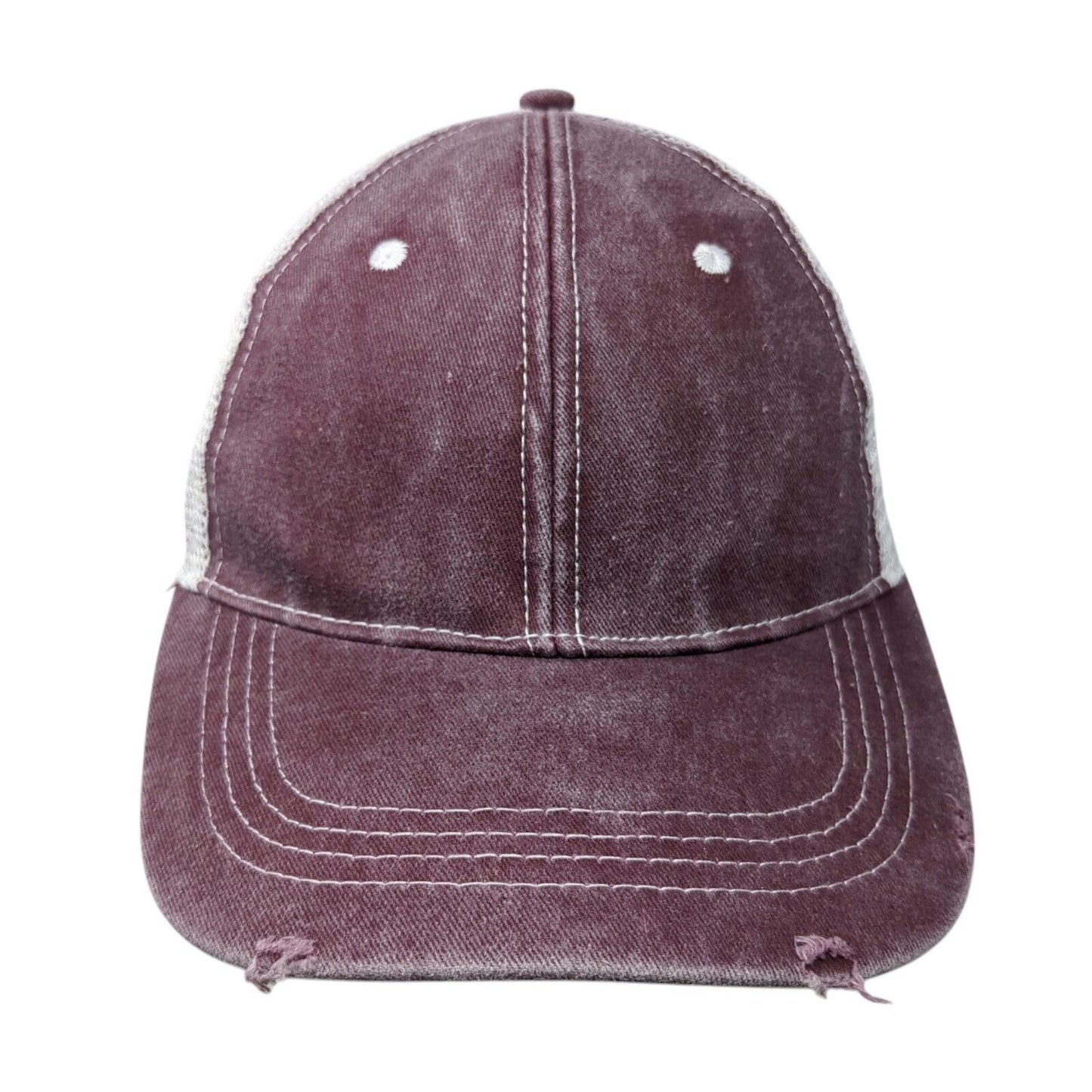 Unbranded Strapback Trucker Hat Red OS Adjustable Mesh Back Distressed Blank