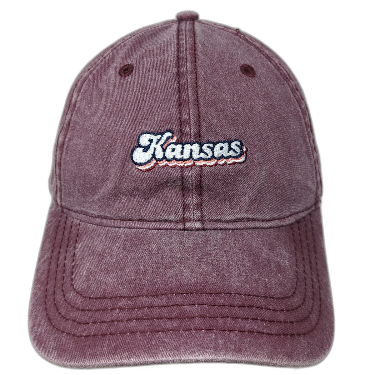 Home Free Kansas Baseball Cap Red One Size Retro Script Strapback Adjustable Hat