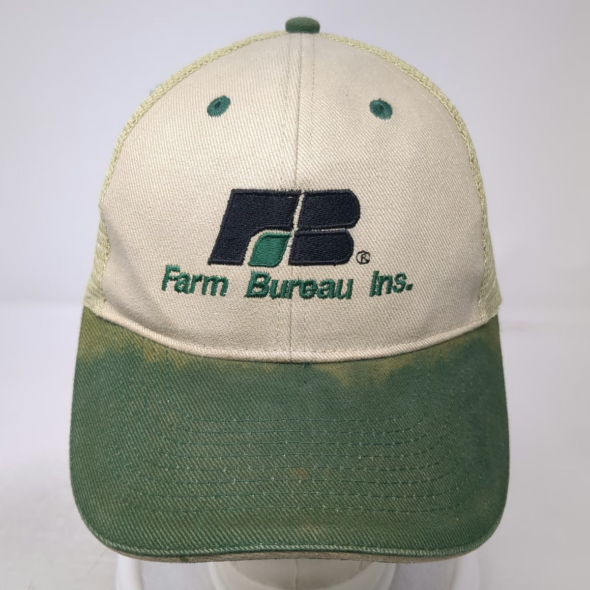 Otto Trucker Hat Beige Green One Size Farm Bureau Insurance Logo Mesh Snapback