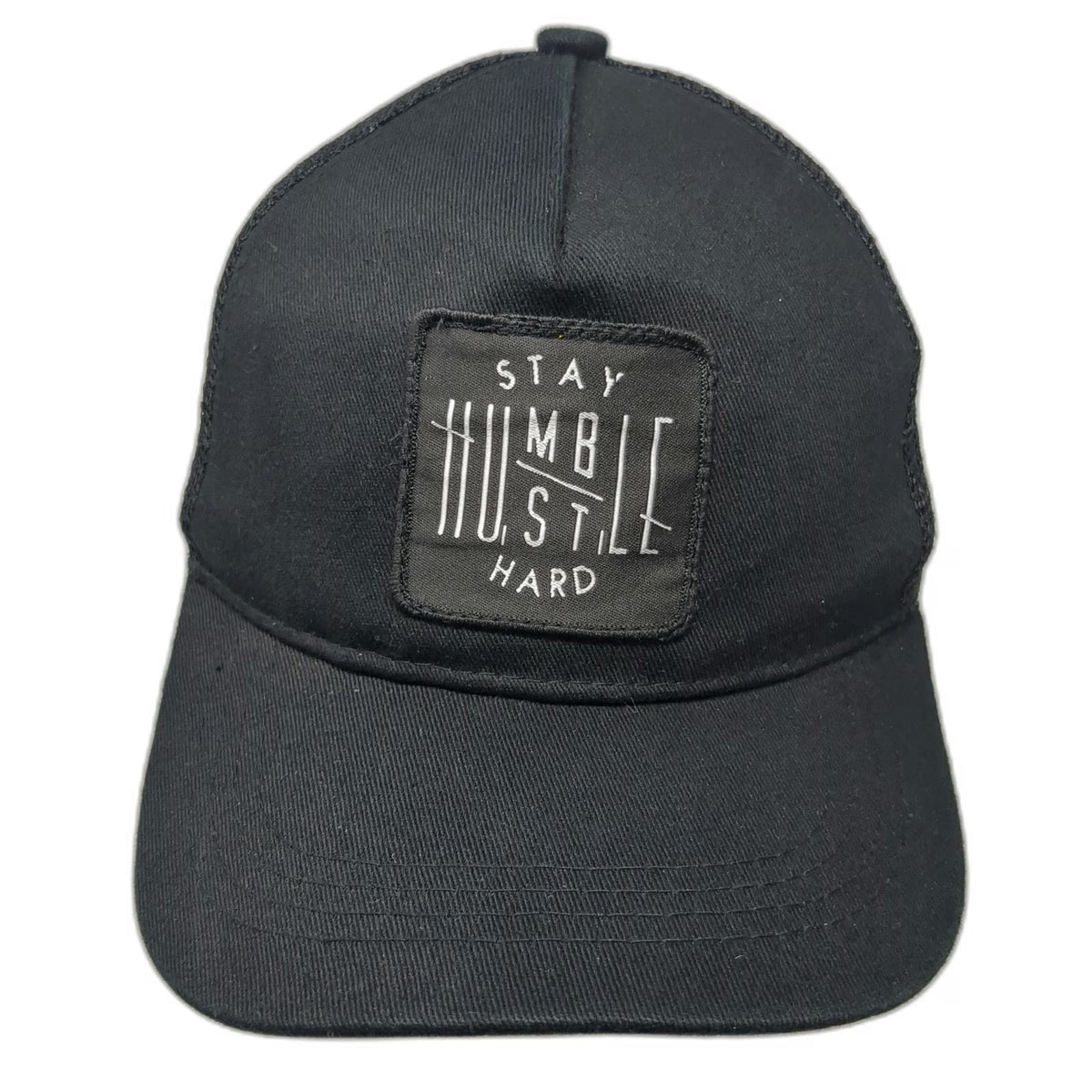 Trucker Hat Black One Size Stay Humble Hustle Hard Patch Snapback Mesh Back Hat