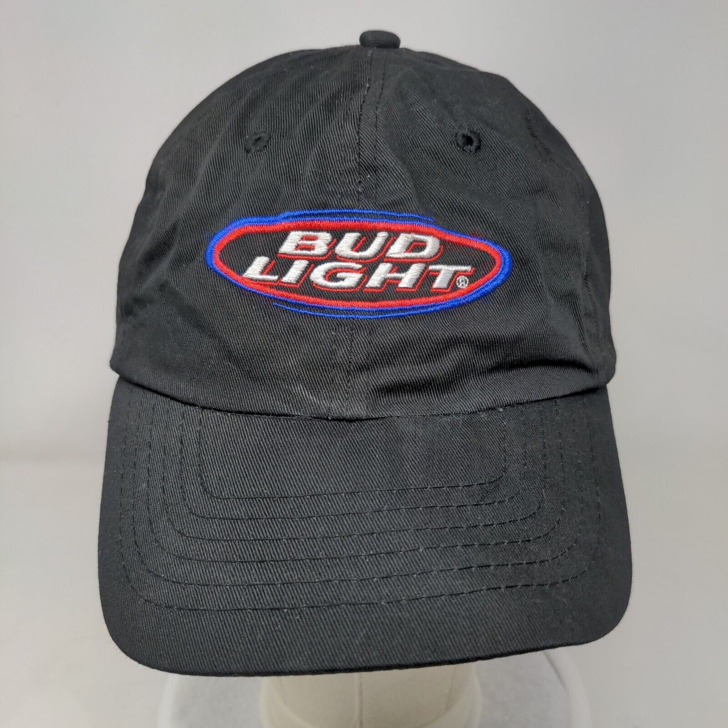 Bud Light Snapback Hat Black OSFA Adjustable Embroidered Vented Holes 6 Panel