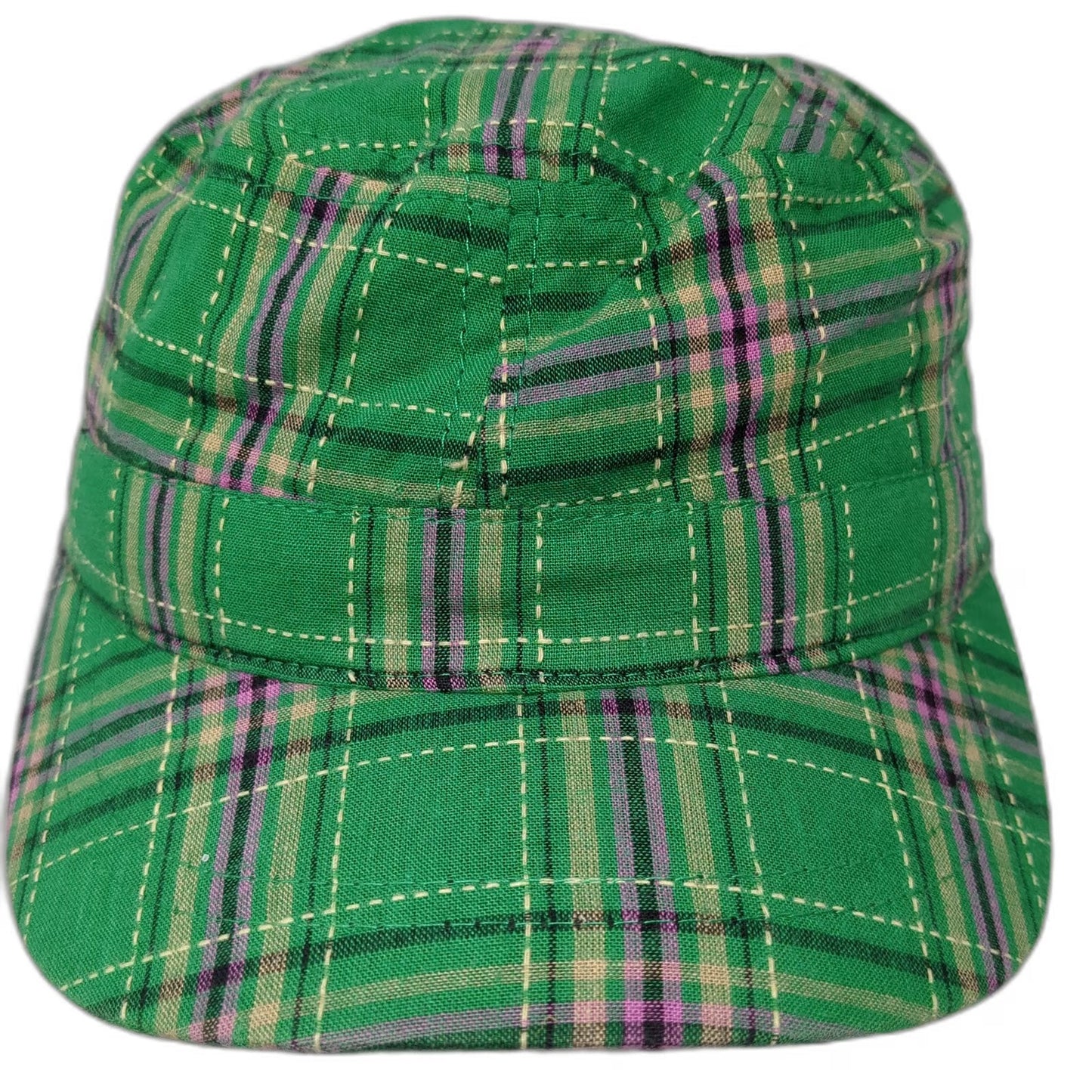 Putnam Sourcing Group Army Cap Green One Size Plaid Pattern Cotton Hat Flat Top