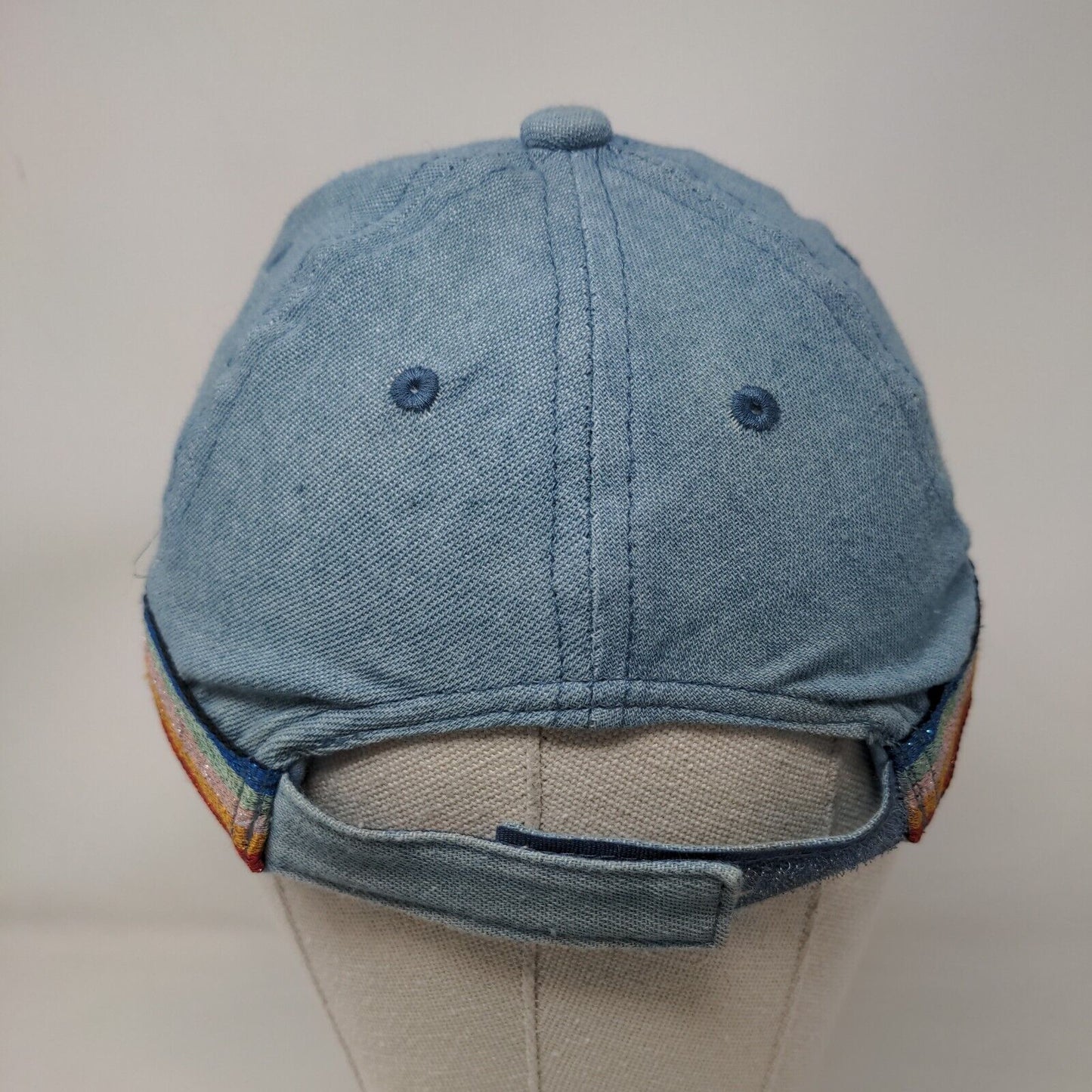 Star Sequin Strapback Hat Blue One Size Adjustable Striped Trim 5 Panel