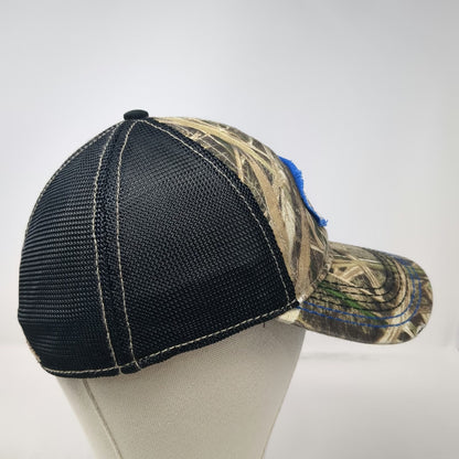 Mossy Oak Baseball Cap Brown Black Blue XL Camo Mesh Back Stretch Fit Hat