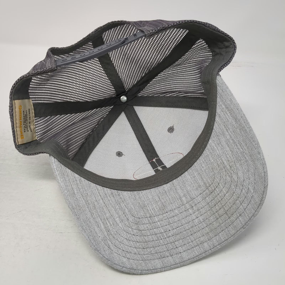 Browning Trucker Hat Gray One Size Mesh Snapback Buckmark Logo Patch Red Rim