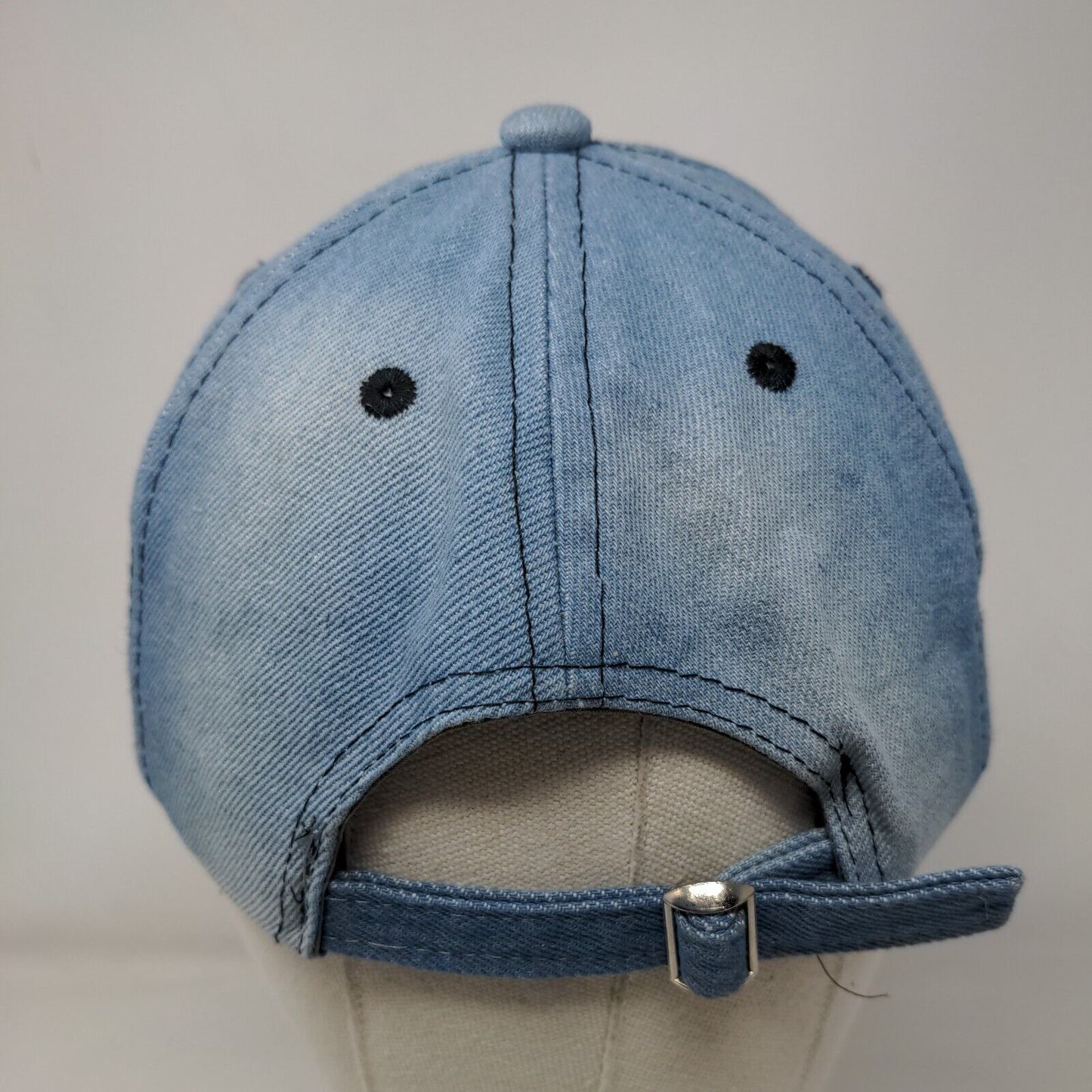 Love Bling Slideback Hat Blue One Size Adjustable Vented Holes Denim Cotton