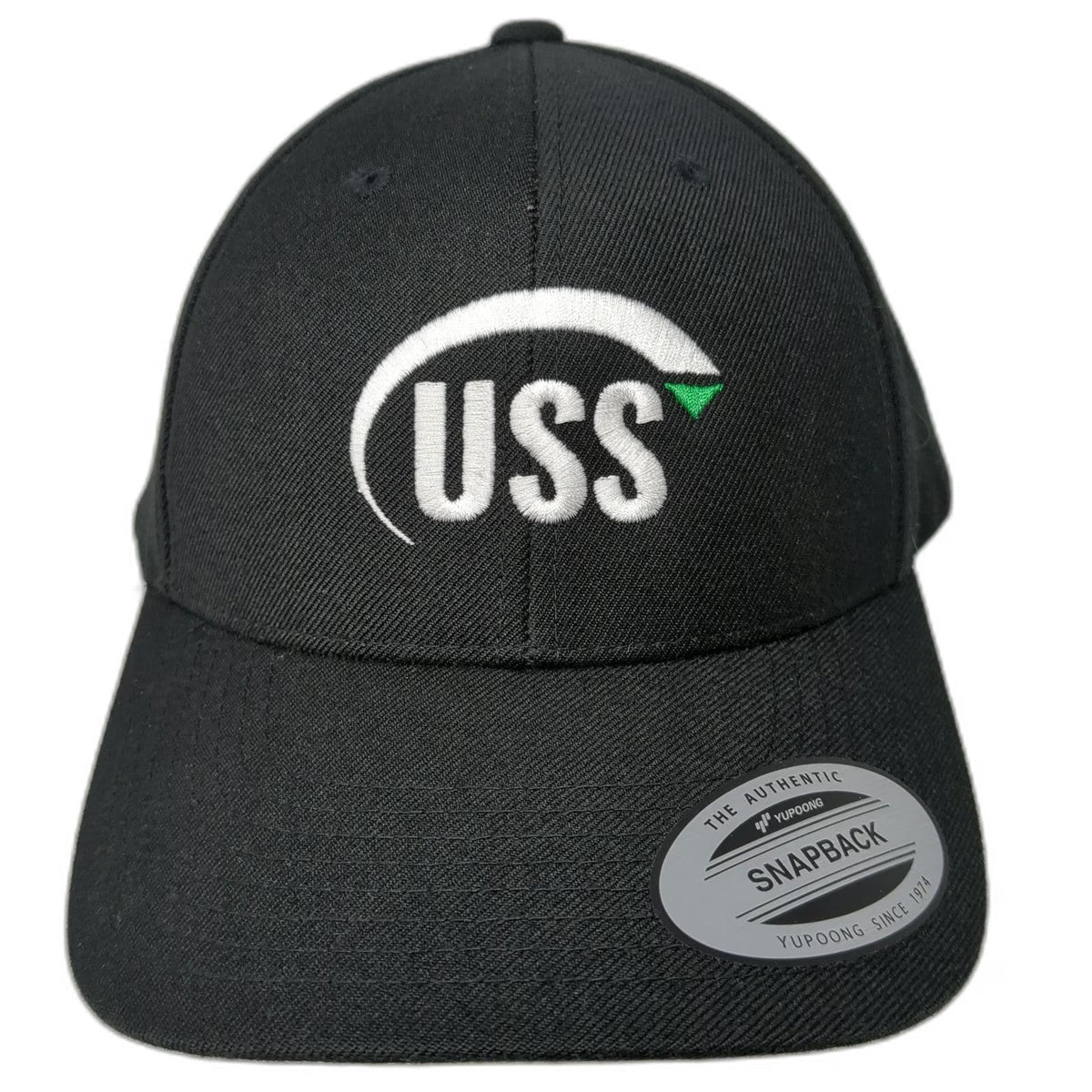 Yupoong Snapback Hat Black One Size USS Easy Safe Clean Logo Structured 6 Panel