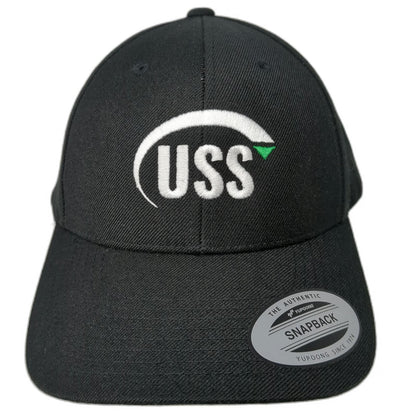 Yupoong Snapback Hat Black One Size USS Easy Safe Clean Logo Structured 6 Panel