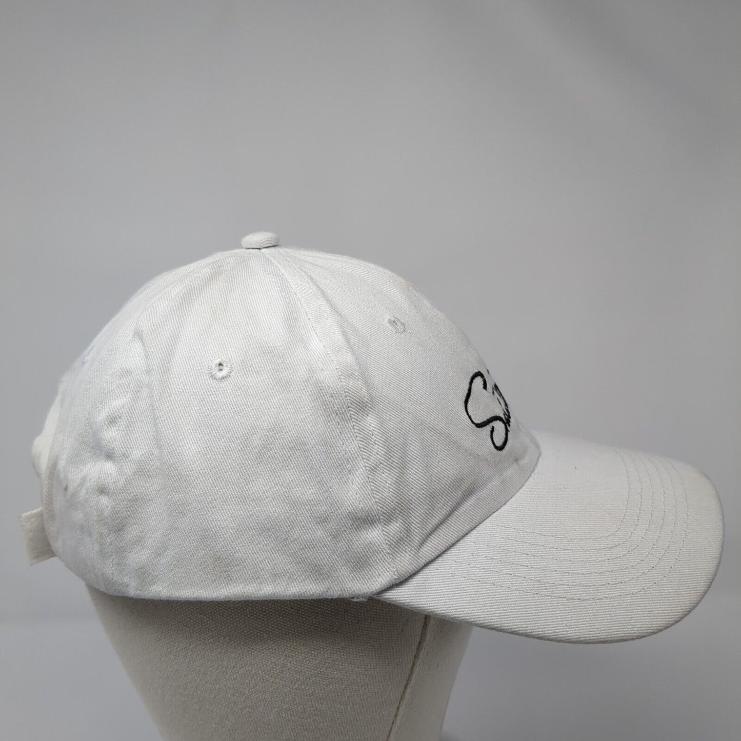 Saintnine Strapback Hat White One Size Adjustable Embroidered 6 Panel Cotton