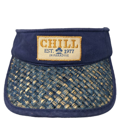 Margaritaville Visor Blue One Size Cancun Chill 1977 Woven Straw Brim Palm Hat