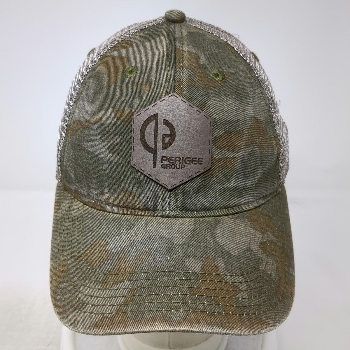Legacy Trucker Hat Green One Size Camo Mesh Snapback Leather Patch Perigee Group