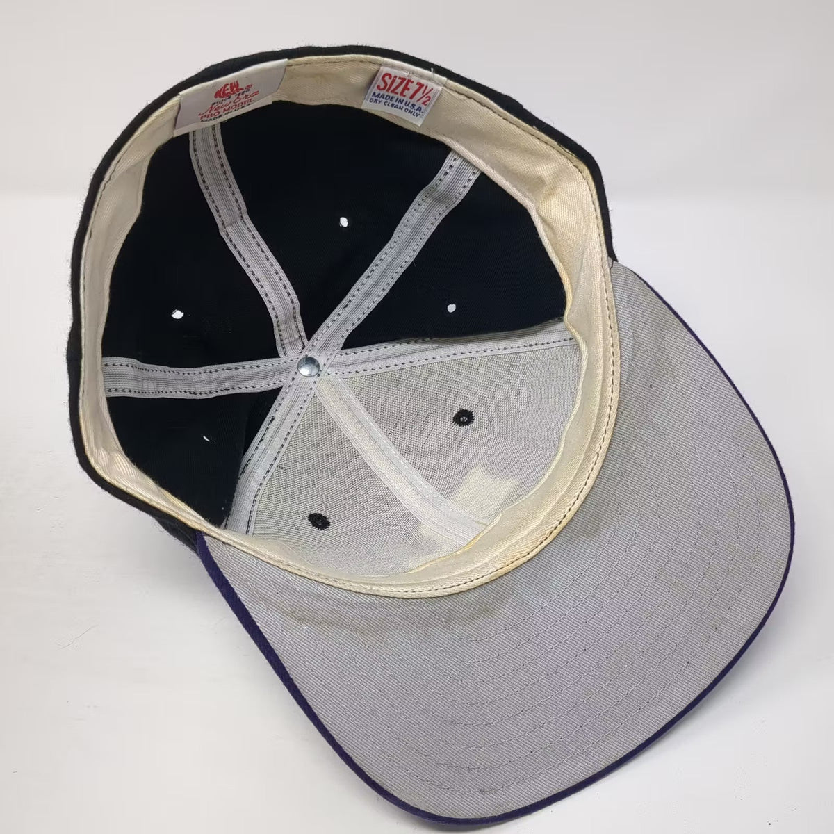 New Era BC Logo Pro Model Fitted Hat Black Purple Size 7 1/2 USA Made Vintage