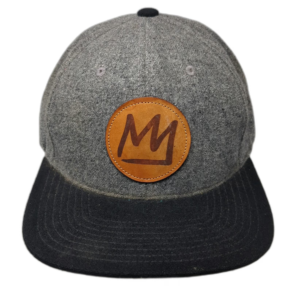 Mammoth Baseball Cap Gray One Size Leather Patch Wool Blend Flat Brim Hat Crown