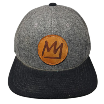 Mammoth Baseball Cap Gray One Size Leather Patch Wool Blend Flat Brim Hat Crown