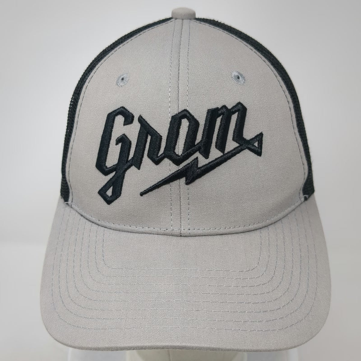 Grom Trucker Hat Gray One Size Mesh Back Snapback Logo Embroidered Baseball Cap