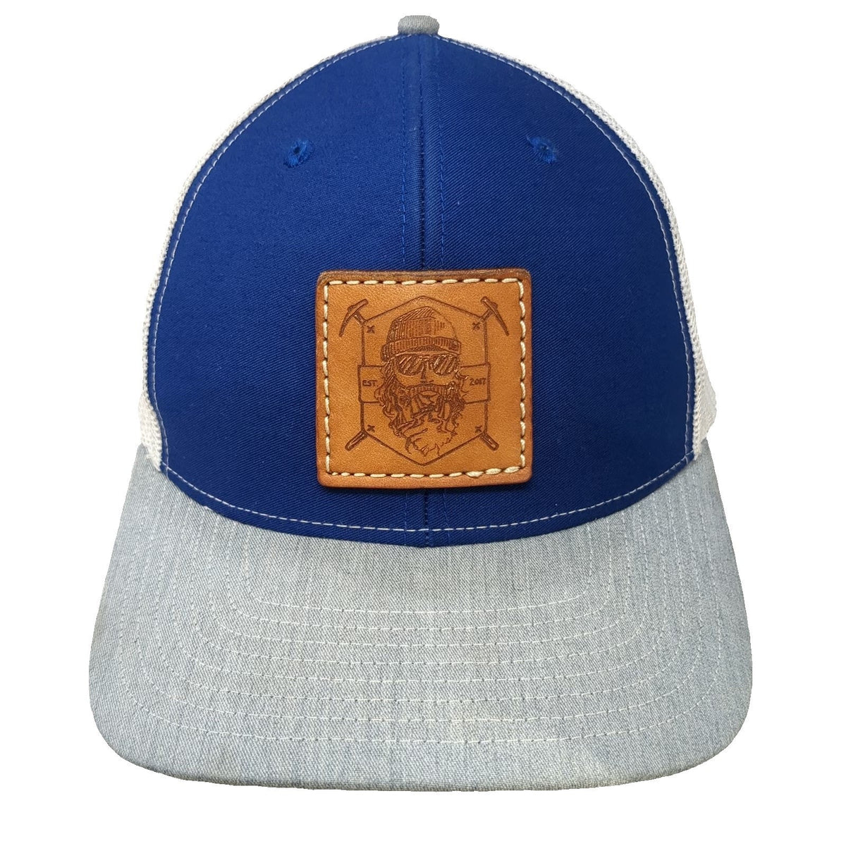 Richardson 112 Trucker Hat Blue Gray White One Size Leather Patch Snapback