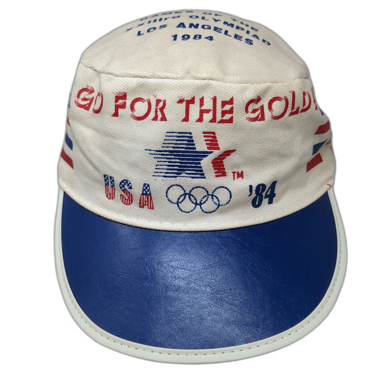 Army Cap White Blue Red One Size 1984 Los Angeles Olympics USA Rings Logo Hat