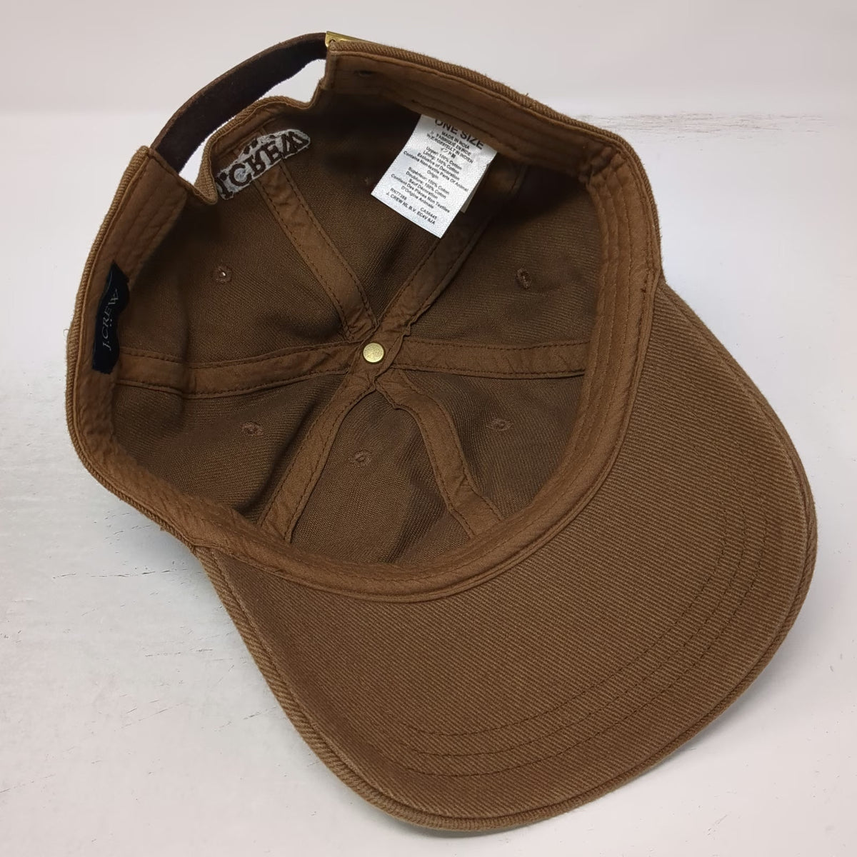 J.Crew Baseball Cap Brown One Size Leather Strapback Hat Cotton 6-Panel Solid