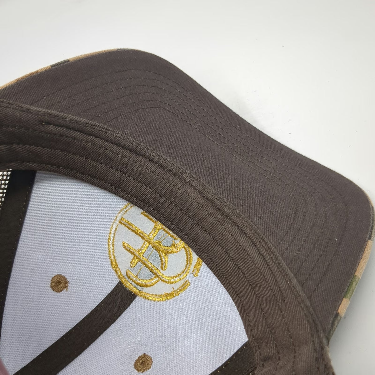 Blackwood Distilling Co. Trucker Hat Brown Camo One Size Mesh Back Gold Logo Hat